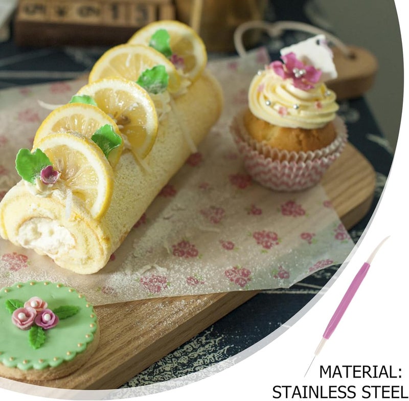 تصميم معلق موفر للمساحة فيمون 2 قطعة إبرة تزيين مزدوجة الرأس من الفولاذ المقاوم للصدأ وإبرة بسكويت الخبز لتزيين كعكة الفوندان، حادة لتهوية الكعكة وتشكيل البسكويت، لون عشوائي يسهل تخزين ونقل - Image 2