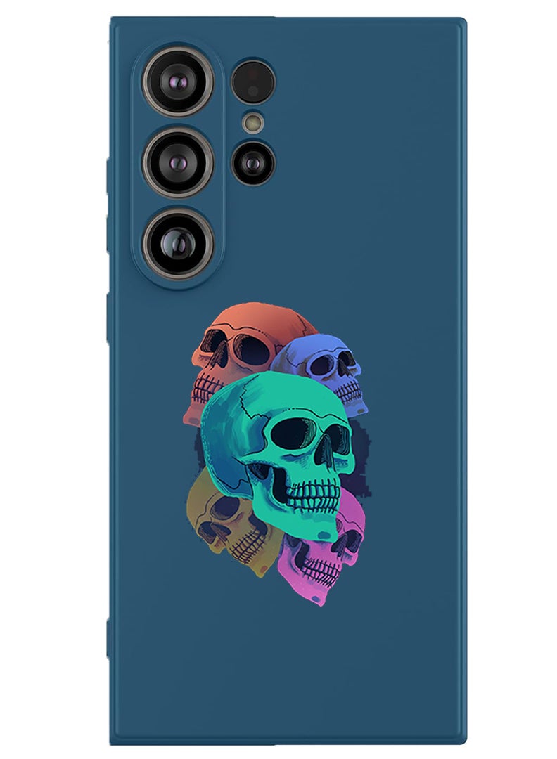 Theodor Protective Slim Fit Case Liquid Silicone Cover with Full Body Protection Anti-Scratch Shockproof Case For Samsung Galaxy S25 Ultra (Blue) - Colourful Skull - Image 1
