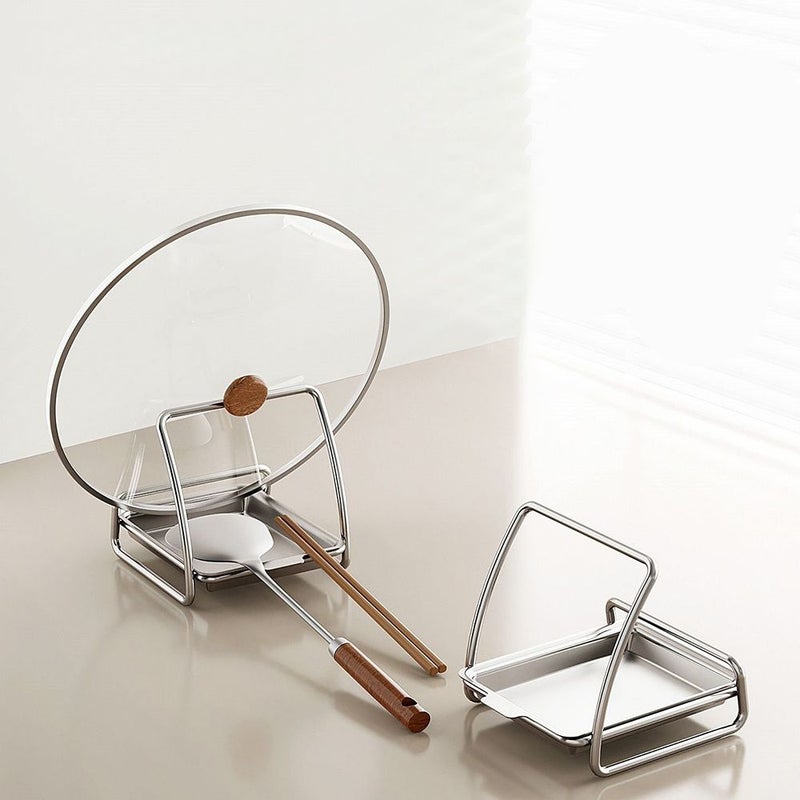 ملعقة ستانلس ستيل لحمل الملعقة مع حامل الغطاء مقاوم للحرارة متعدد الوظائف للموقد وسطح المكتب حامل الملعقة قطعة واحدة - Image 3