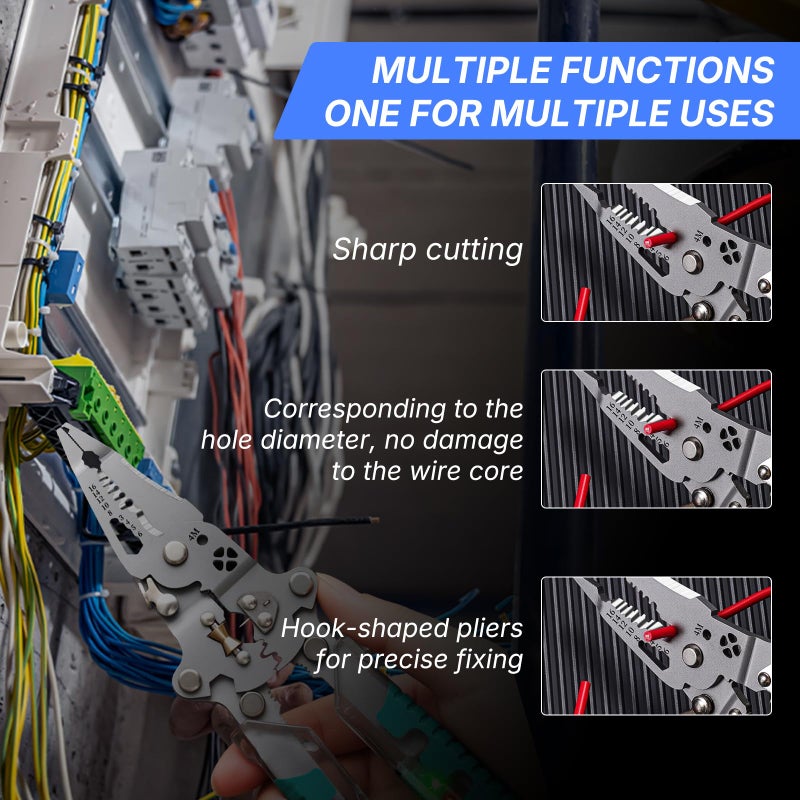 DIMOT Folding Stylus Screwdriver Wire Stripper, 18-in-1 Multifunctional Tuvilo Electrical Pliers, Chrome Vanadium Steel, Wire Cutter with Electricity Tester, Crimper, Cable Splitter for Electrical Work - Image 3