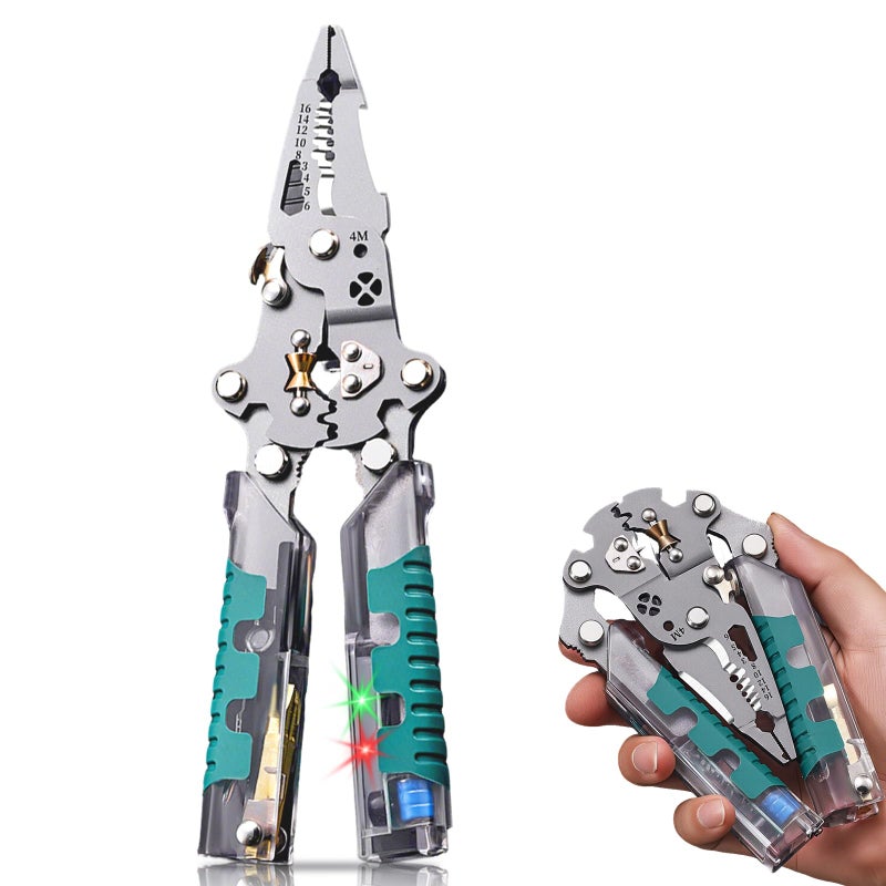 DIMOT Folding Stylus Screwdriver Wire Stripper, 18-in-1 Multifunctional Tuvilo Electrical Pliers, Chrome Vanadium Steel, Wire Cutter with Electricity Tester, Crimper, Cable Splitter for Electrical Work - Image 1