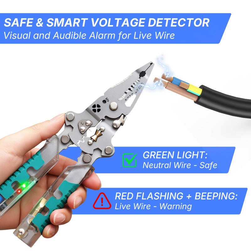 DIMOT Folding Stylus Screwdriver Wire Stripper, 18-in-1 Multifunctional Tuvilo Electrical Pliers, Chrome Vanadium Steel, Wire Cutter with Electricity Tester, Crimper, Cable Splitter for Electrical Work - Image 2