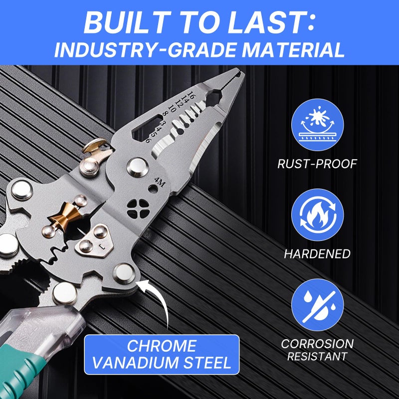 DIMOT Folding Stylus Screwdriver Wire Stripper, 18-in-1 Multifunctional Tuvilo Electrical Pliers, Chrome Vanadium Steel, Wire Cutter with Electricity Tester, Crimper, Cable Splitter for Electrical Work - Image 4