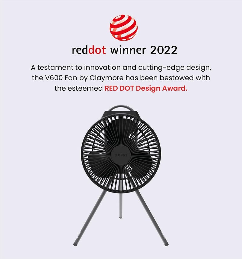 Claymore V600+ Black Rechargeable Portable Fan – 7,800mAh Battery, 4-Speed BLDC Ultra-Quiet Air Circulator USB-C Charging 32 Hrs Runtime Tripod Mountable Adjustable for Camping, Indoor, Outdoor - Image 3