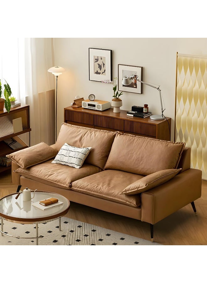Comfynest Comfynest Contemporary Faux Leather Sofa In Brown With Square Arm And Pillows  - Image 2