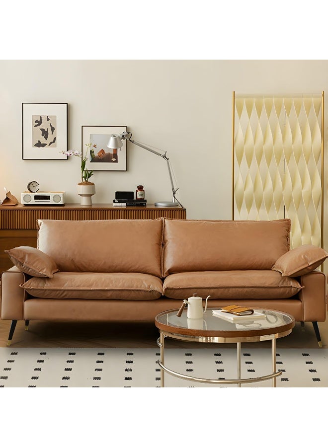Comfynest Comfynest Contemporary Faux Leather Sofa In Brown With Square Arm And Pillows  - Image 1