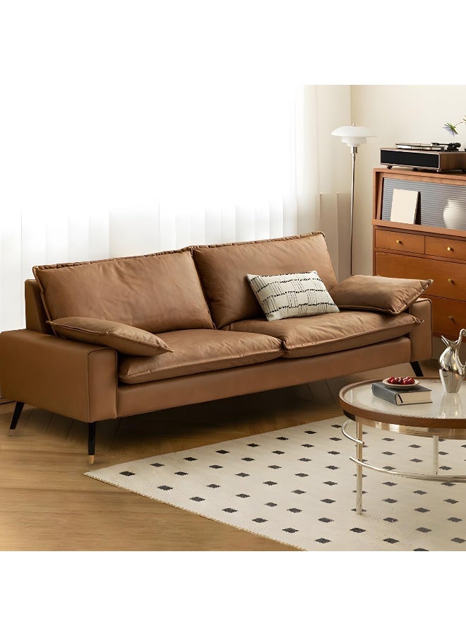 Comfynest Comfynest Contemporary Faux Leather Sofa In Brown With Square Arm And Pillows  - Image 3