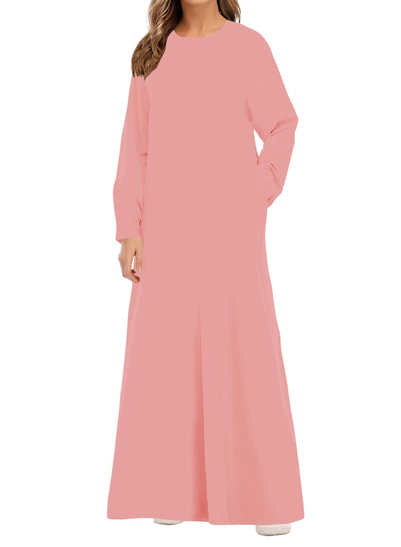 Solid Color Zipper Abaya Muslim Dresses for Women Girls Pockets Islamic Prayer Clothes - Image 1
