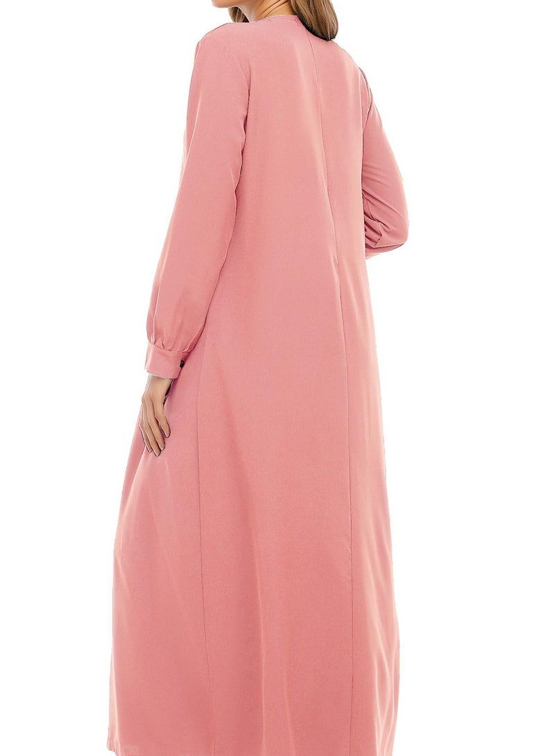 Solid Color Zipper Abaya Muslim Dresses for Women Girls Pockets Islamic Prayer Clothes - Image 3