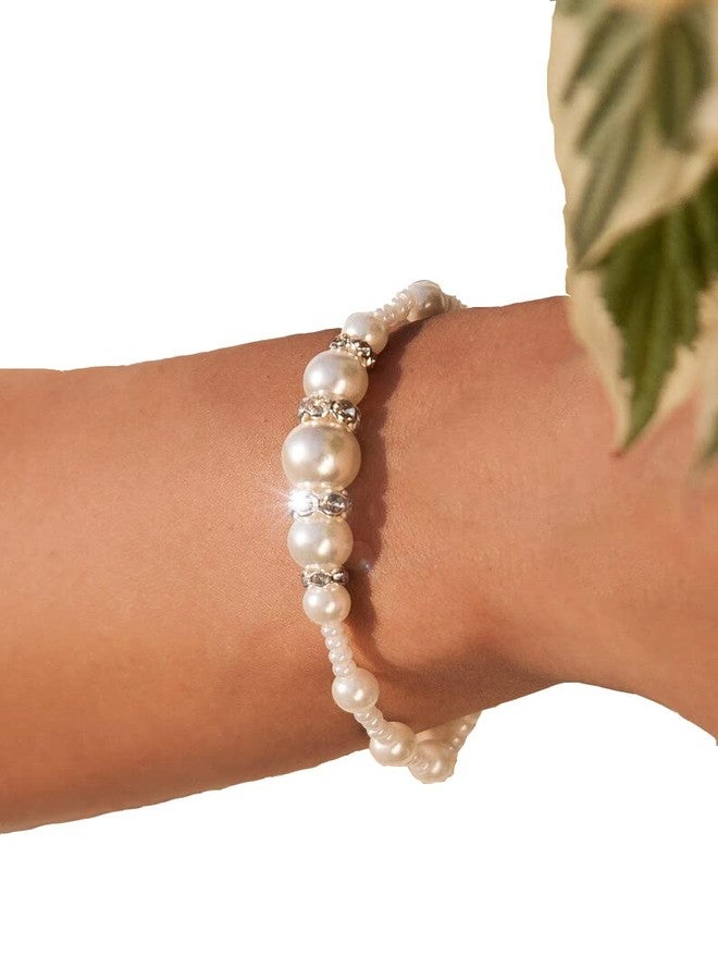 Barmine Beaded pearl bracelet in ivory, Wedding jewelry for bride, Elastic band, 1 piece - Image 1