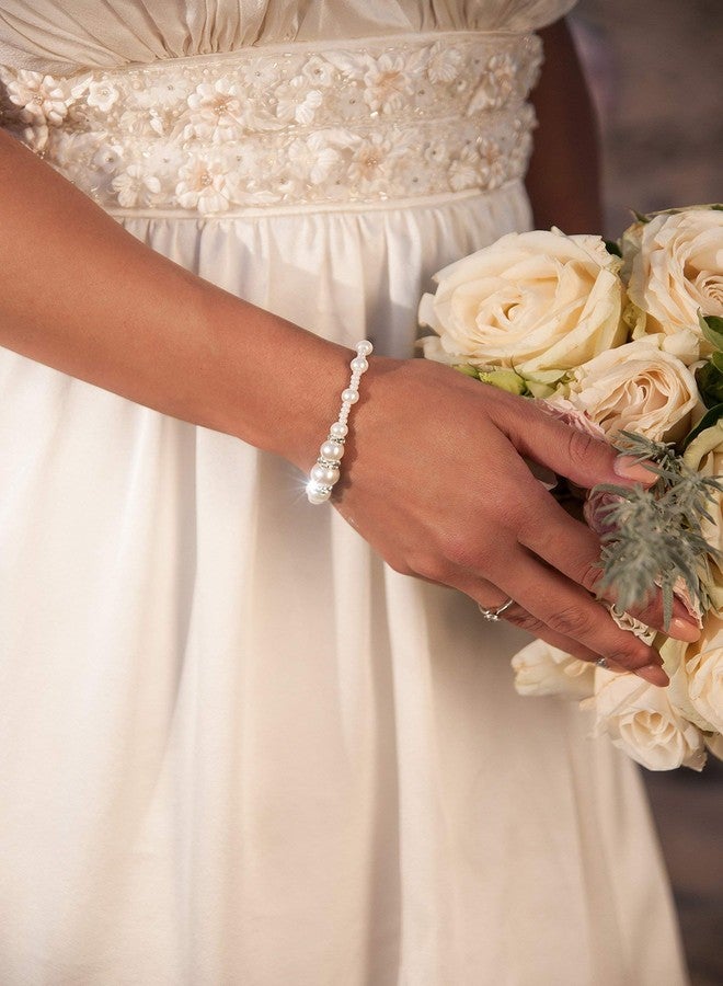 Barmine Beaded pearl bracelet in ivory, Wedding jewelry for bride, Elastic band, 1 piece - Image 2