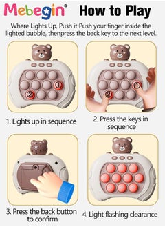 MEBEGIN Quick Push Bubble Game with 4 Fun Game Modes, Bear-shaped Push Pop Game, Mini-Handheld Fast Speed Push Game Console with Light and Sound, Fun Electronic Push It Pop Fidget Toys, Creative Antistress Toy for Kids and Adults, 3 AAA Batteries(Not Included)  - Image 2