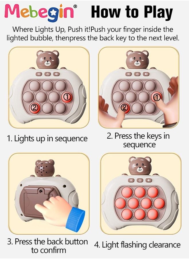 MEBEGIN - Quick Push Bubble Game with 4 Fun Game Modes, Bear-shaped Push Pop Game, Mini-Handheld Fast Speed Push Game Console with Light and Sound, Fun Electronic Push It Pop Fidget Toys, Creative Antistress Toy for Kids and Adults, 3 AAA Batteries(Not Included) - Image 1