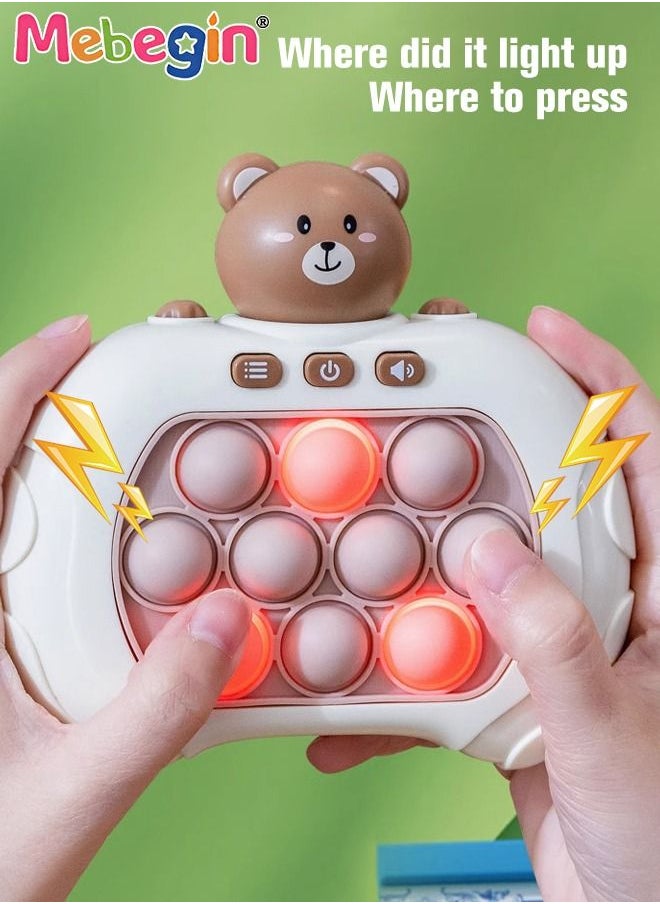MEBEGIN - Quick Push Bubble Game with 4 Fun Game Modes, Bear-shaped Push Pop Game, Mini-Handheld Fast Speed Push Game Console with Light and Sound, Fun Electronic Push It Pop Fidget Toys, Creative Antistress Toy for Kids and Adults, 3 AAA Batteries(Not Included) - Image 1