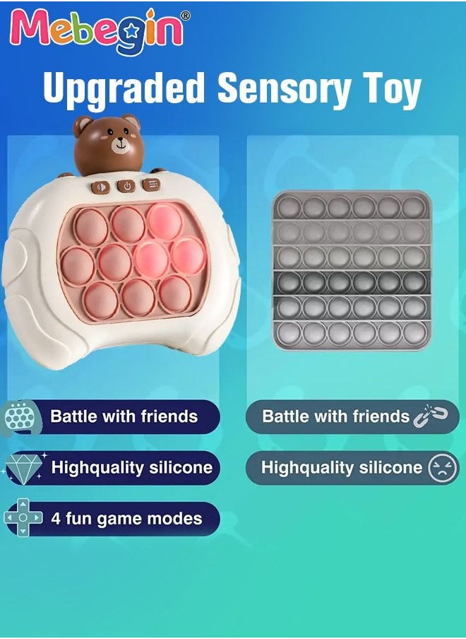 MEBEGIN - Quick Push Bubble Game with 4 Fun Game Modes, Bear-shaped Push Pop Game, Mini-Handheld Fast Speed Push Game Console with Light and Sound, Fun Electronic Push It Pop Fidget Toys, Creative Antistress Toy for Kids and Adults, 3 AAA Batteries(Not Included) - Image 1
