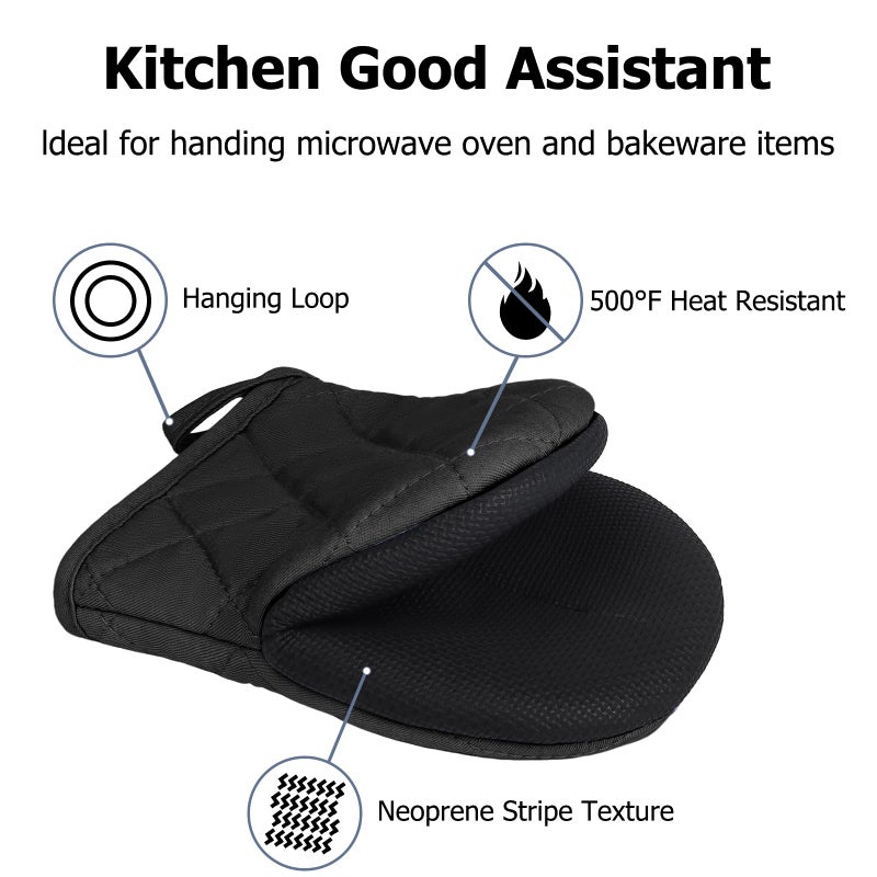 Goldmeet Oven Mitts and Pot Holders Set  Pack of 4  Heat Resistant Silicone Kitchen Mini Oven Mittens for 500 Degrees  Mini Oven Gloves and Hot Pads for Baking Grilling Barbecue Microwave Machine Washable - Image 3