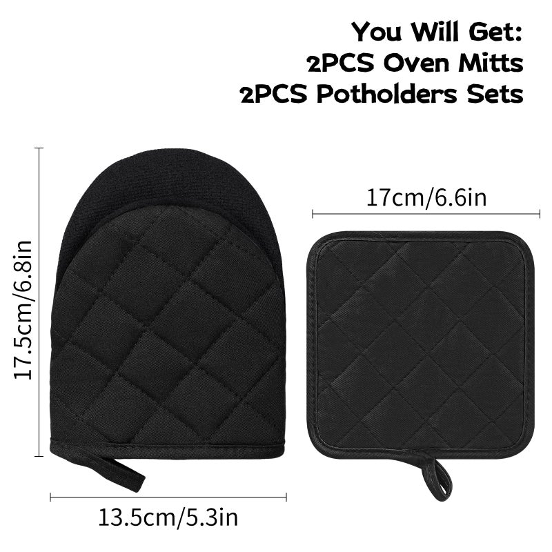 Goldmeet Oven Mitts and Pot Holders Set  Pack of 4  Heat Resistant Silicone Kitchen Mini Oven Mittens for 500 Degrees  Mini Oven Gloves and Hot Pads for Baking Grilling Barbecue Microwave Machine Washable - Image 2