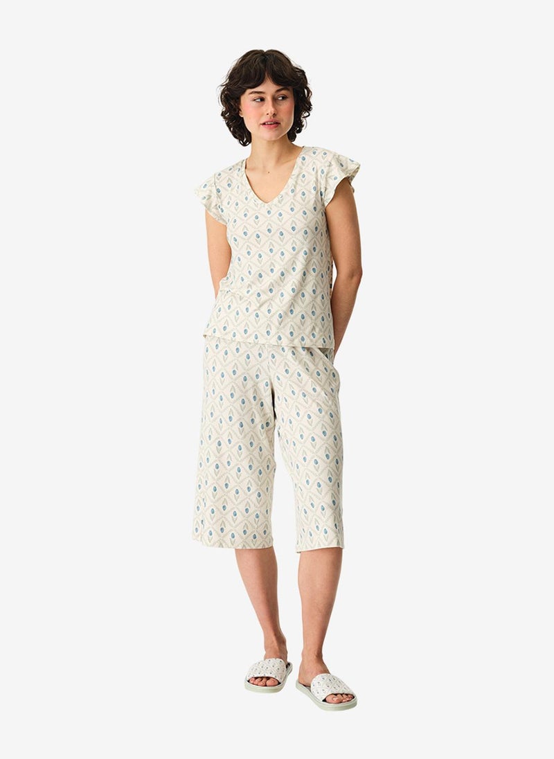Penti Women's Beige Short Sleeve Polyester Pyjama Set with Capri Pants - Image 1