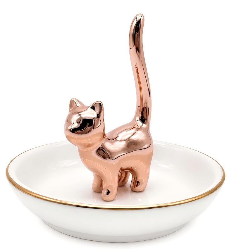 ROSA&ROSE Ring Holder Jewelry Tray–Handmade Cat Ring Dish,Romantic Gift for Her,Wedding,Birthday Gift for Girlfriend,Wife Personalized Jewelry Holder,Cute Cat Decor - Image 1