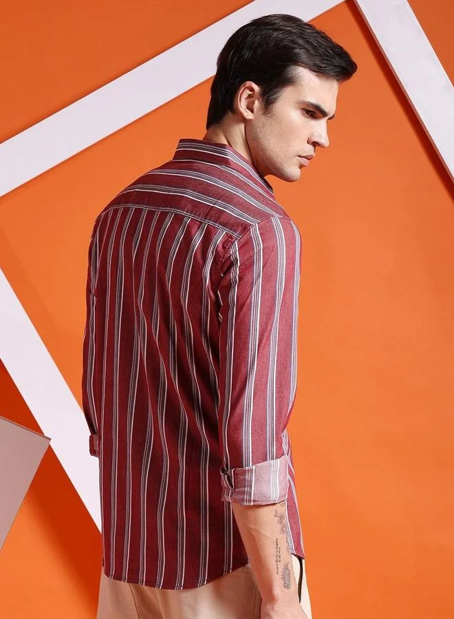 The Indian Garage Co  Men Slim Striped Cutaway Collar Casual Shirt for Men | Best Price UAE