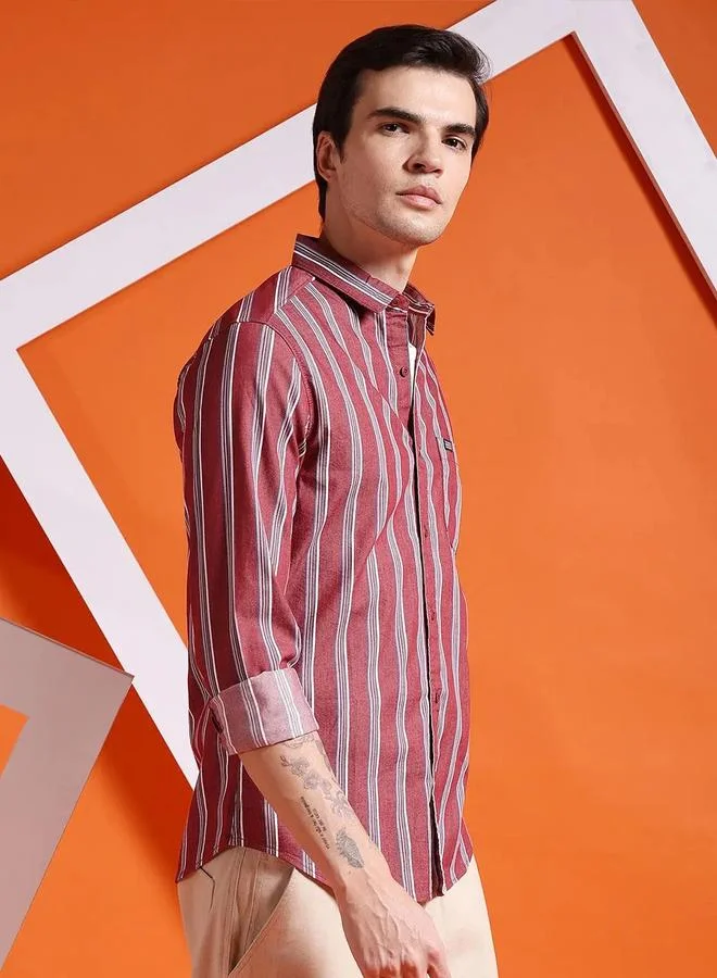 The Indian Garage Co  Men Slim Striped Cutaway Collar Casual Shirt for Men | Best Price UAE