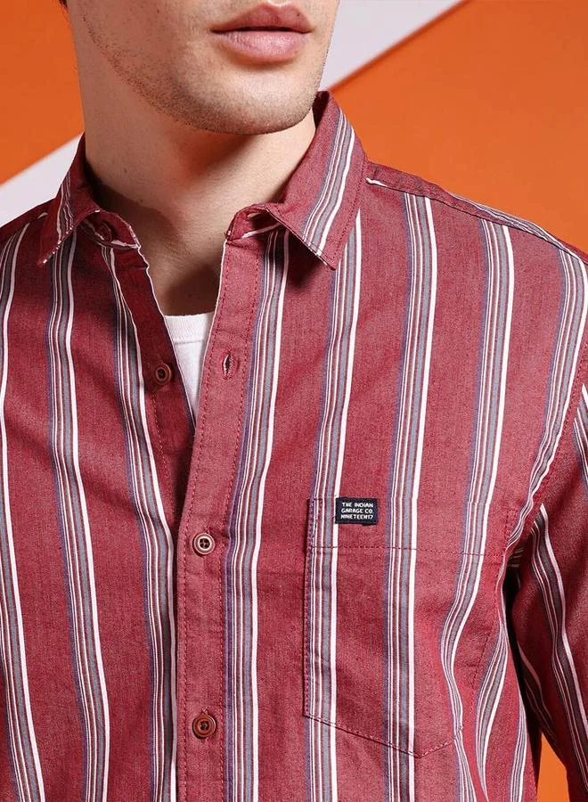 The Indian Garage Co  Men Slim Striped Cutaway Collar Casual Shirt for Men | Best Price UAE