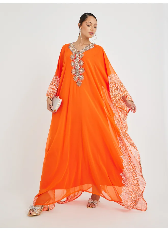 Maxim Creation Maxim Creation Printed Georgette Kaftan with Handwork Detail
