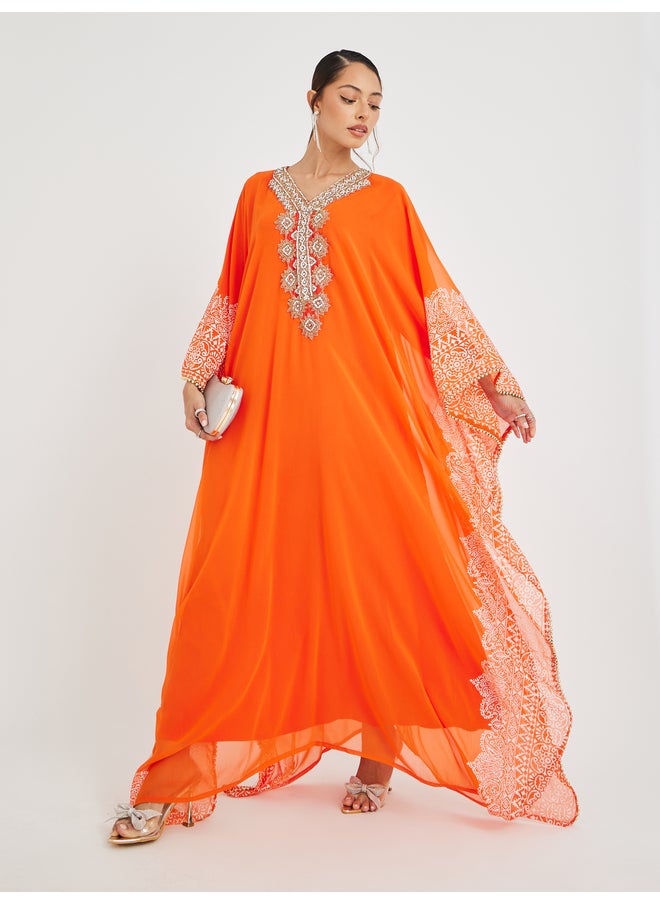 Maxim Creation Maxim Creation Printed Georgette Kaftan with Handwork Detail  - Image 1