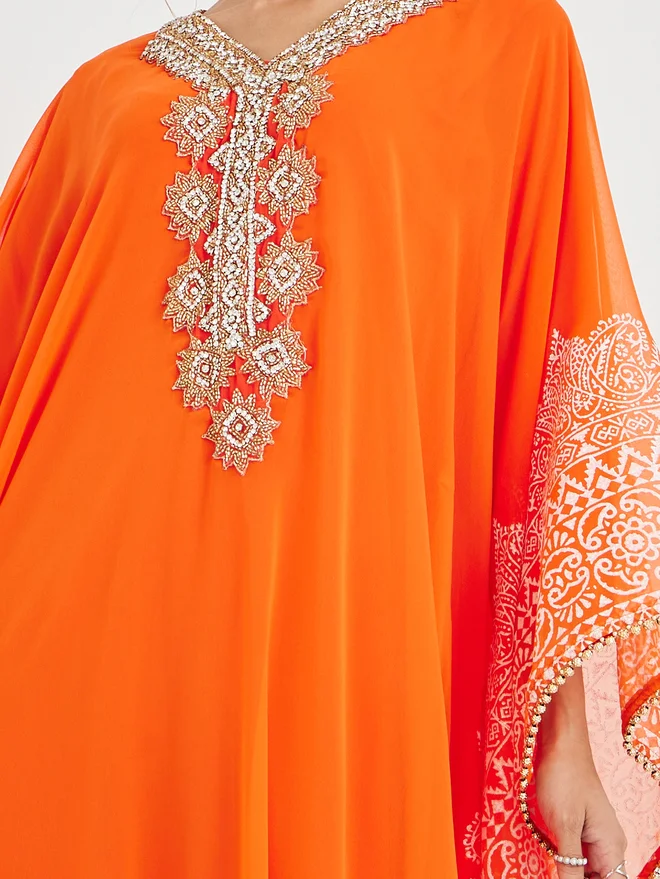 Maxim Creation Maxim Creation Printed Georgette Kaftan with Handwork Detail