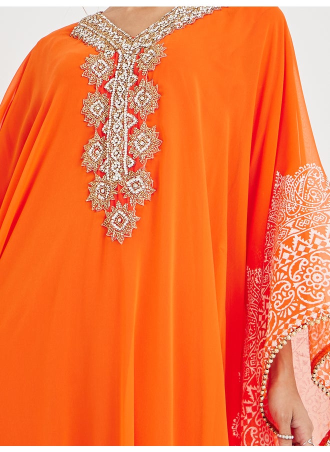 Maxim Creation Maxim Creation Printed Georgette Kaftan with Handwork Detail  - Image 3