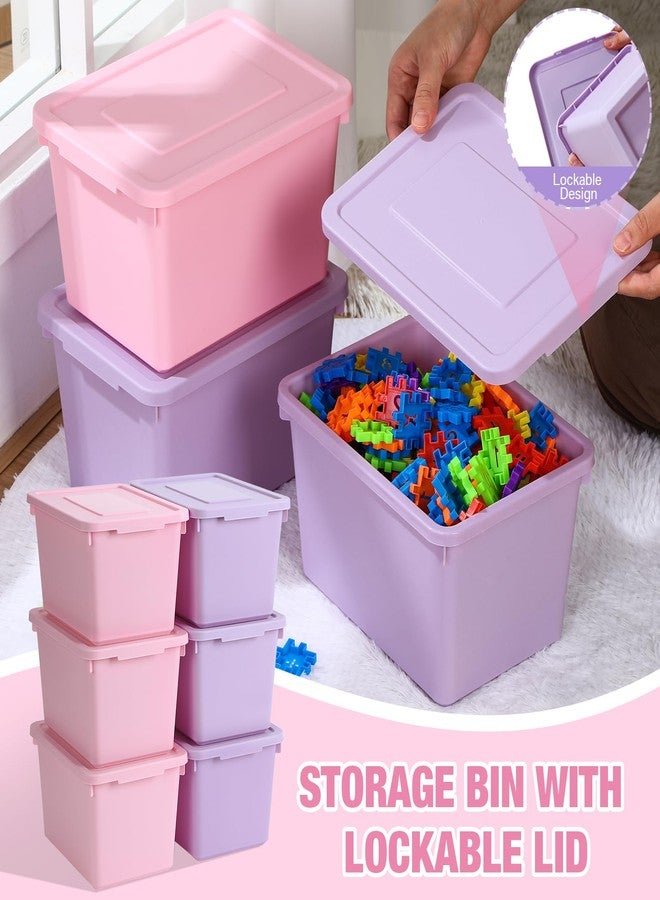 Potchen 6 Pcs Plastic Latching Storage Bins with Lid Medium Stackable Lockable 9.8x7.3x5.7 Inch Storing Containers for Organizing Storage Baskets for Shelves Office (Pink,Purple) - Image 5