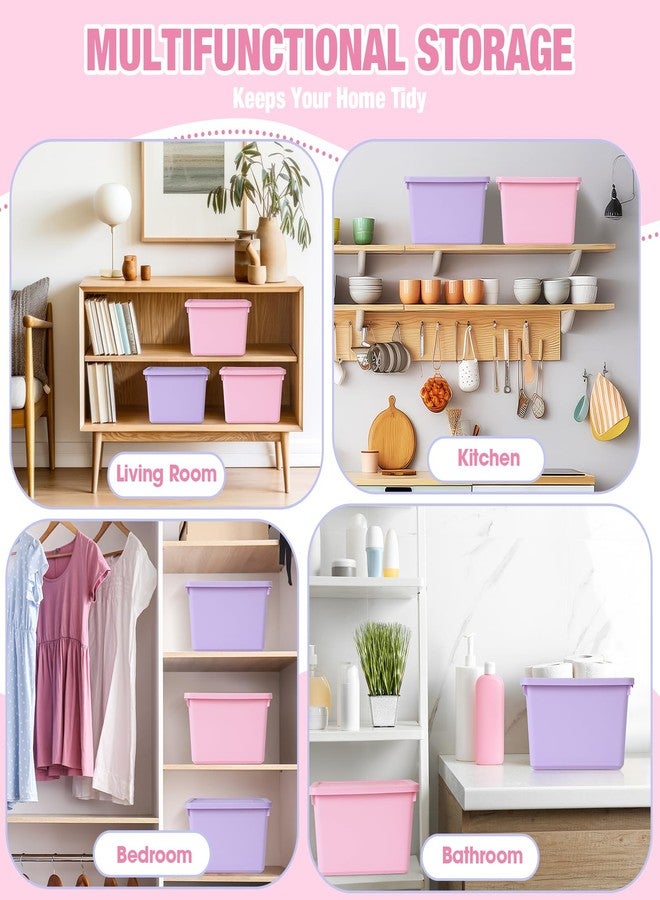 Potchen 6 Pcs Plastic Latching Storage Bins with Lid Medium Stackable Lockable 9.8x7.3x5.7 Inch Storing Containers for Organizing Storage Baskets for Shelves Office (Pink,Purple) - Image 4