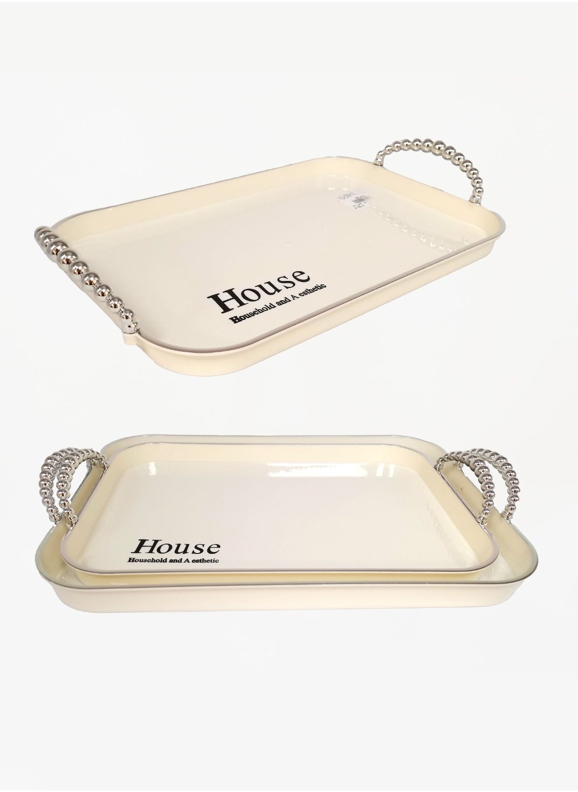 Living A set of rectangular serving trays with an elegant wavy design of two pieces, sugar/silver 