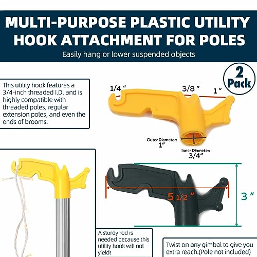 TonGass (2-Pack Multi-Purpose Plastic Utility Hook Attachment for Poles-Screw-On Hook 3/4" Inner Diameter Fits Threaded Poles Extension Poles & Broom Handles, Bird Feeder Pole Hanger Tool - Image 2
