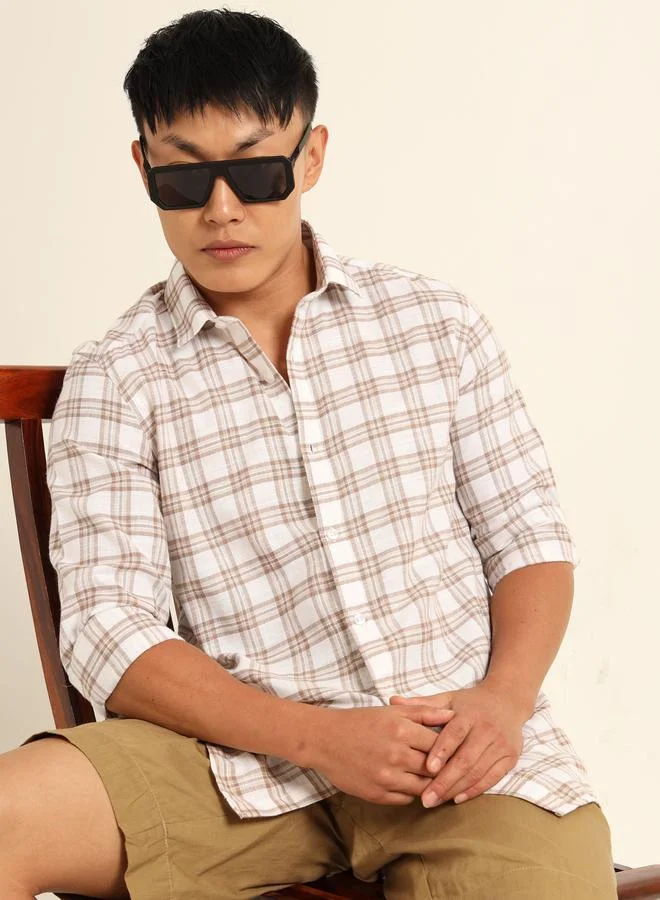 Bushirt Bushirt Men Brown Checkered Shirt