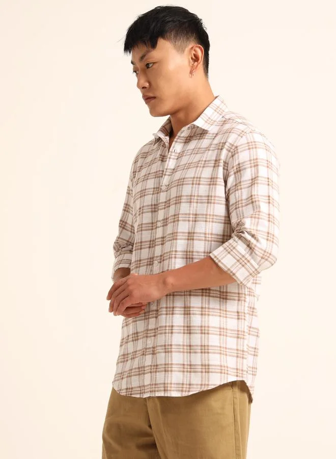 Bushirt Bushirt Men Brown Checkered Shirt
