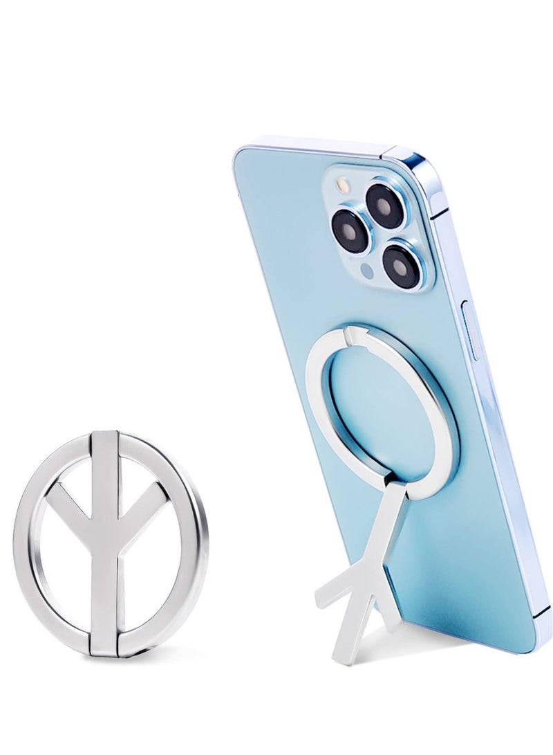 Captaintech Magnetic Phone Kickstand, 360°Rotation Metal Magnetic Phone Grip & Foldable Magnetic Phone Holder, Adjustable Magnetic Phone Stand for iPhone 12/13/14 Series for MagSafe Accessories (Silver) - Image 1