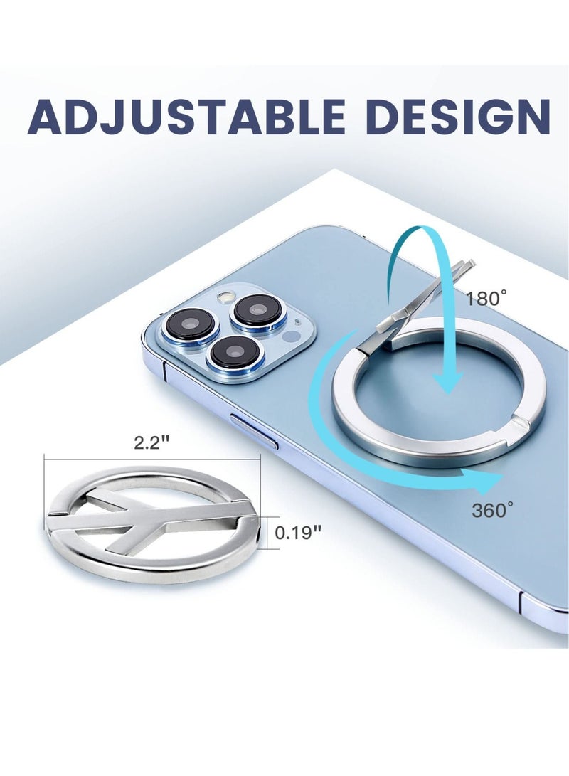 Captaintech Magnetic Phone Kickstand, 360°Rotation Metal Magnetic Phone Grip & Foldable Magnetic Phone Holder, Adjustable Magnetic Phone Stand for iPhone 12/13/14 Series for MagSafe Accessories (Silver) - Image 3