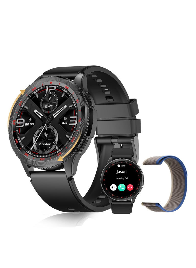 PEJE PEJE Rotatable Dial Smart Watches for Men - 1.43" AMOLED, Call Function, 123+ Sports Modes, 3ATM Waterproof. Tracks SpO2/Heart Rate/Sleep. Includes Spare Strap. Android/iOS Compatible.(Black)  - Image 1