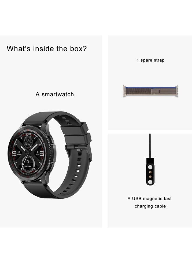 PEJE Rotatable Dial Smart Watches for Men - 1.43" AMOLED, Call Function, 123+ Sports Modes, 3ATM Waterproof. Tracks SpO2/Heart Rate/Sleep. Includes Spare Strap. Android/iOS Compatible.(Black)