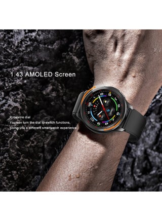 PEJE Rotatable Dial Smart Watches for Men - 1.43" AMOLED, Call Function, 123+ Sports Modes, 3ATM Waterproof. Tracks SpO2/Heart Rate/Sleep. Includes Spare Strap. Android/iOS Compatible.(Black) - view 2
