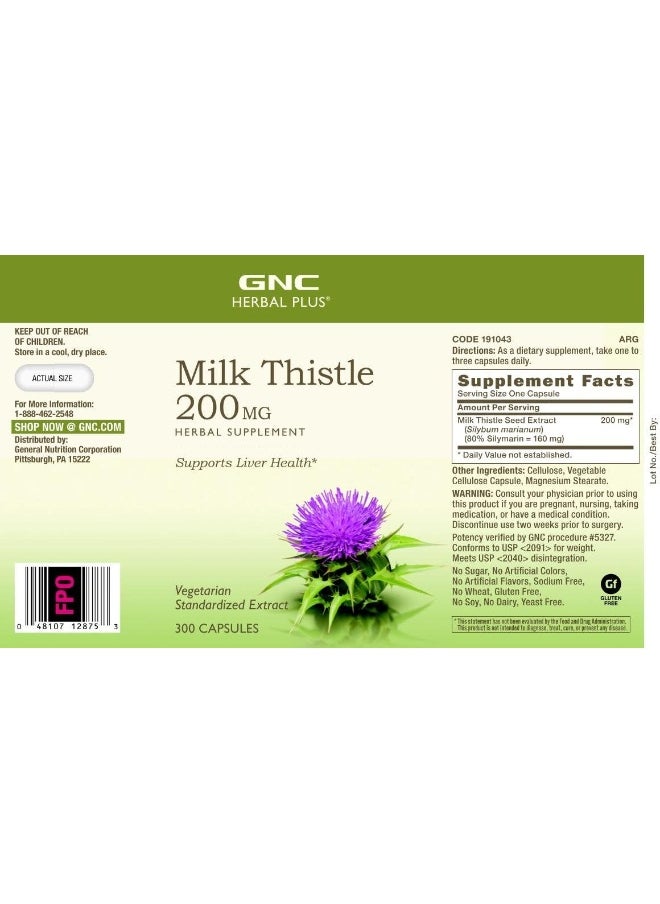 GNC Herbal Plus Milk Thistle 200Mg Supports Liver Health 300 Capsules  - Image 3