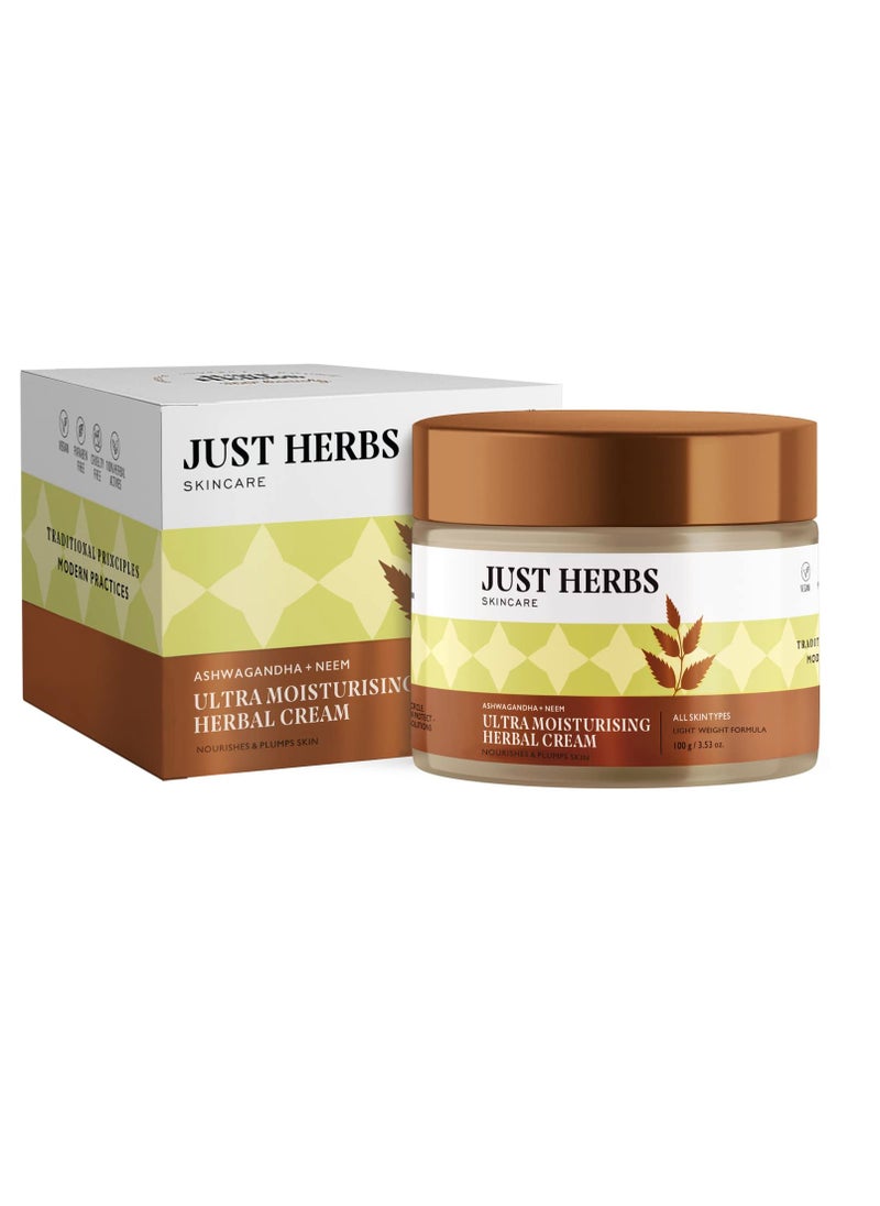 Just Herbs Organic Herbal Nourishing Facial Massage Cream With Ashwgandha & Sandalwaood for Men & Women - Suitable for Normal to Dry Skin, 100g  - Image 1