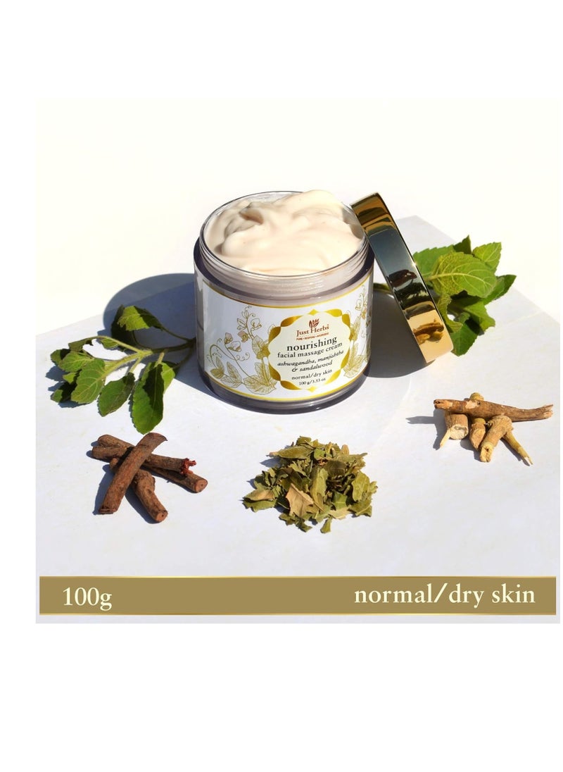 Just Herbs Organic Herbal Nourishing Facial Massage Cream With Ashwgandha & Sandalwaood for Men & Women - Suitable for Normal to Dry Skin, 100g  - Image 2