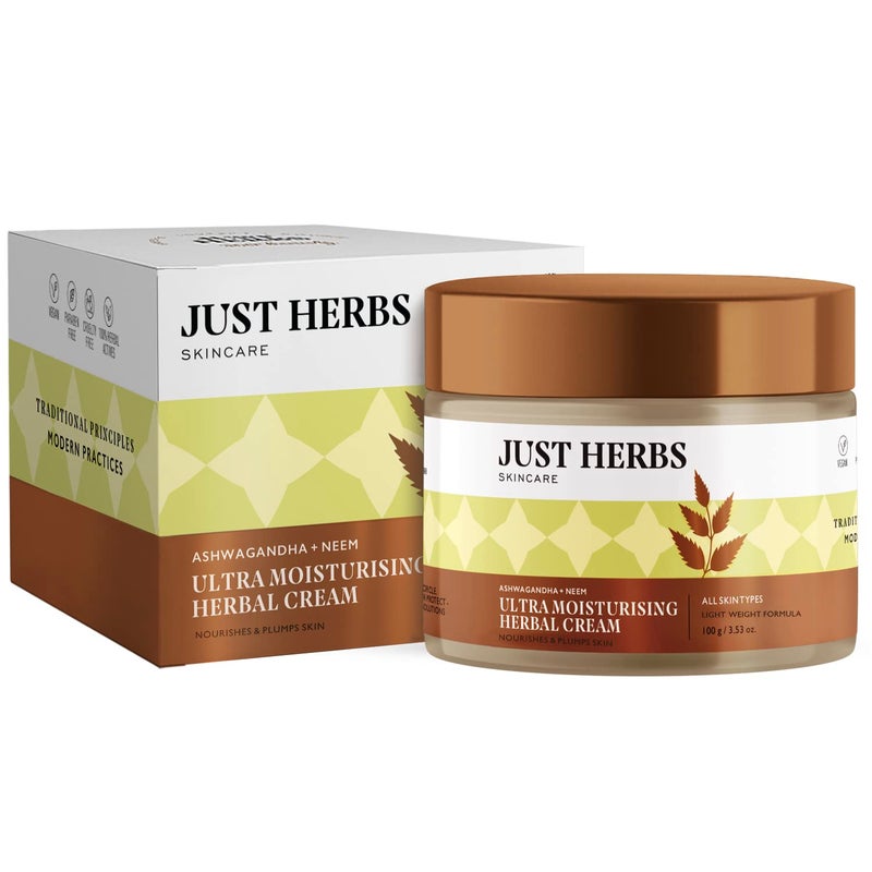 Just Herbs Organic Herbal Nourishing Facial Massage Cream With Ashwgandha & Sandalwaood for Men & Women - Suitable for Normal to Dry Skin, 100g - Image 1