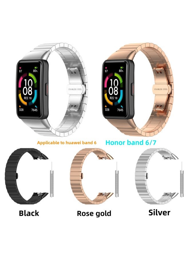 Milanis Strap For Huawei Bracelet 6 Glory Bracelet 6/7 Metal Strap Solid One Bead Steel Strap Wrist-Color:Silver-Specifications:Free Size/Huawei 6 Glory 6/7  - Image 4