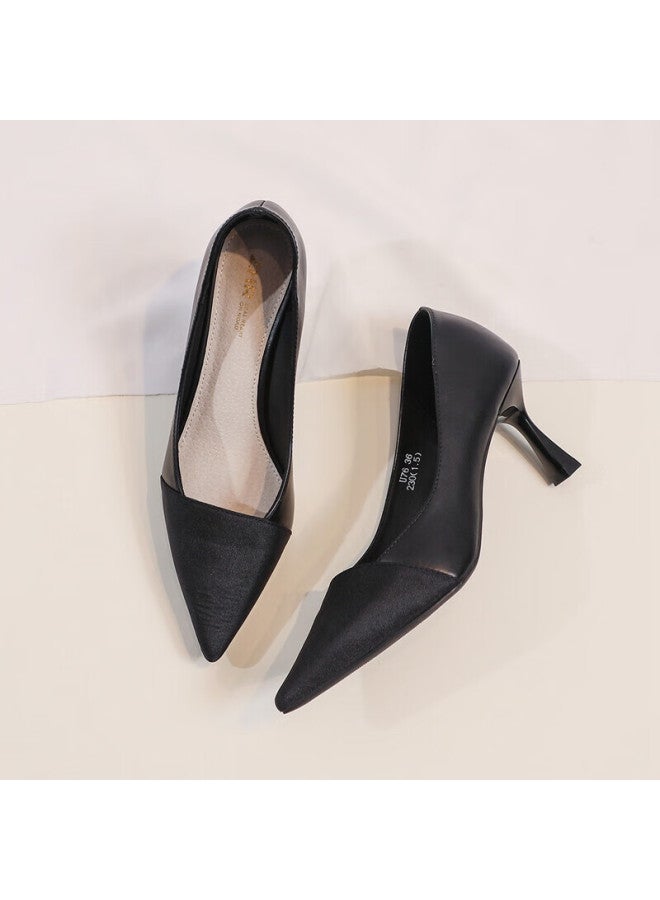 ZHR Women'S High Heels Fine Heel French Style Chanel Wind Ol Color Matching Versatile Commuting Professional Shoes Women'S Pointed Shallow Mouth Elegant Single Shoes Women U76 Black 39 - Image 5