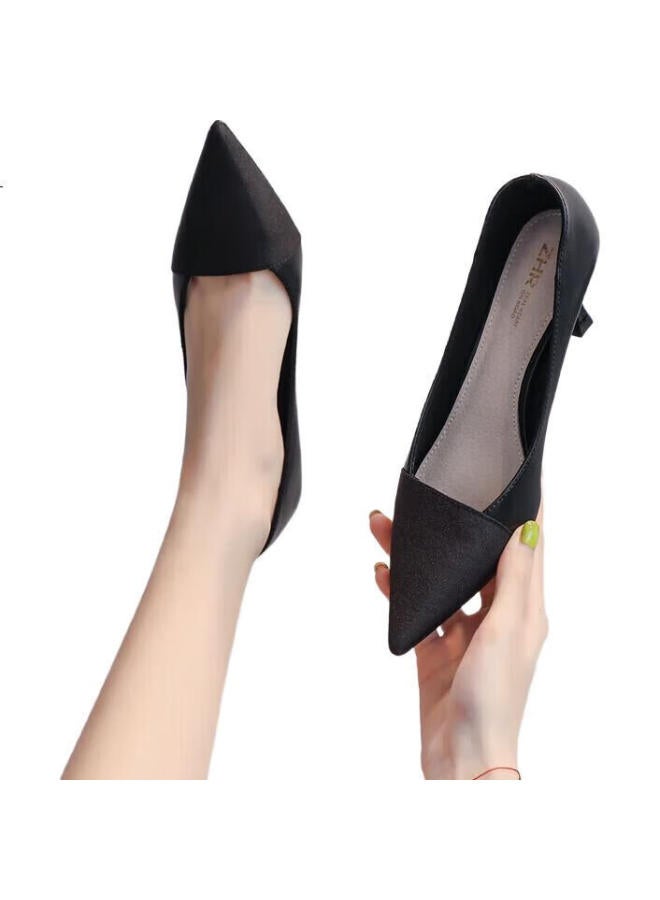 ZHR Women'S High Heels Fine Heel French Style Chanel Wind Ol Color Matching Versatile Commuting Professional Shoes Women'S Pointed Shallow Mouth Elegant Single Shoes Women U76 Black 39 - Image 1