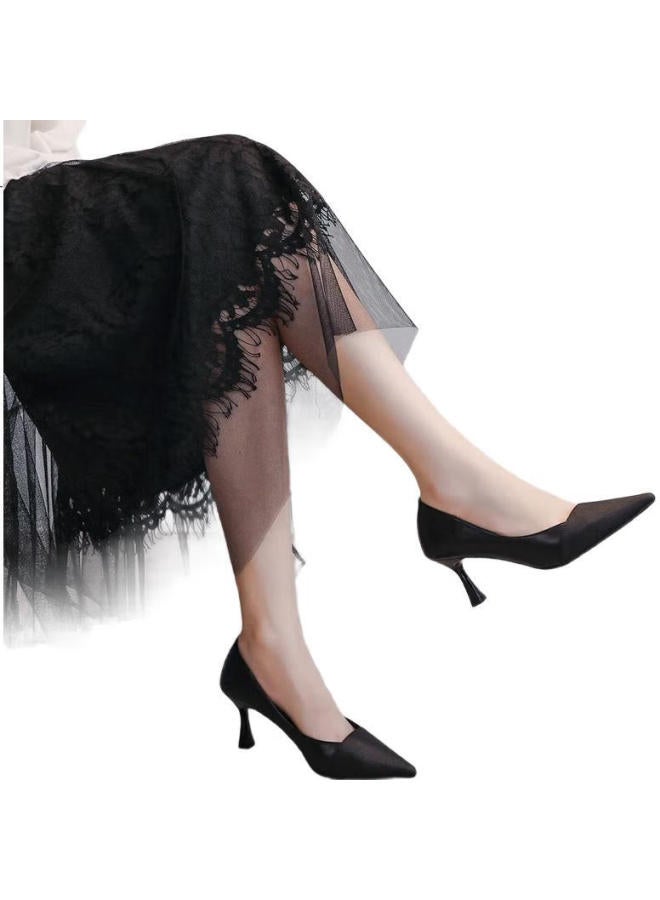 ZHR Women'S High Heels Fine Heel French Style Chanel Wind Ol Color Matching Versatile Commuting Professional Shoes Women'S Pointed Shallow Mouth Elegant Single Shoes Women U76 Black 39 - Image 2