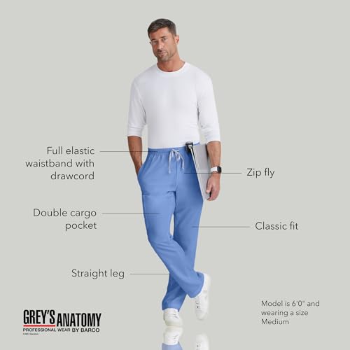 BARCO Grey’s Anatomy Classic Evan Scrub Pant for Men – Ciel Blue, 5-Pocket Zip-Fly Scrub Bottoms with Natural Stretch, Soil Release Fabric, and Super-Soft Finish – XS, Tall Fit - Image 4